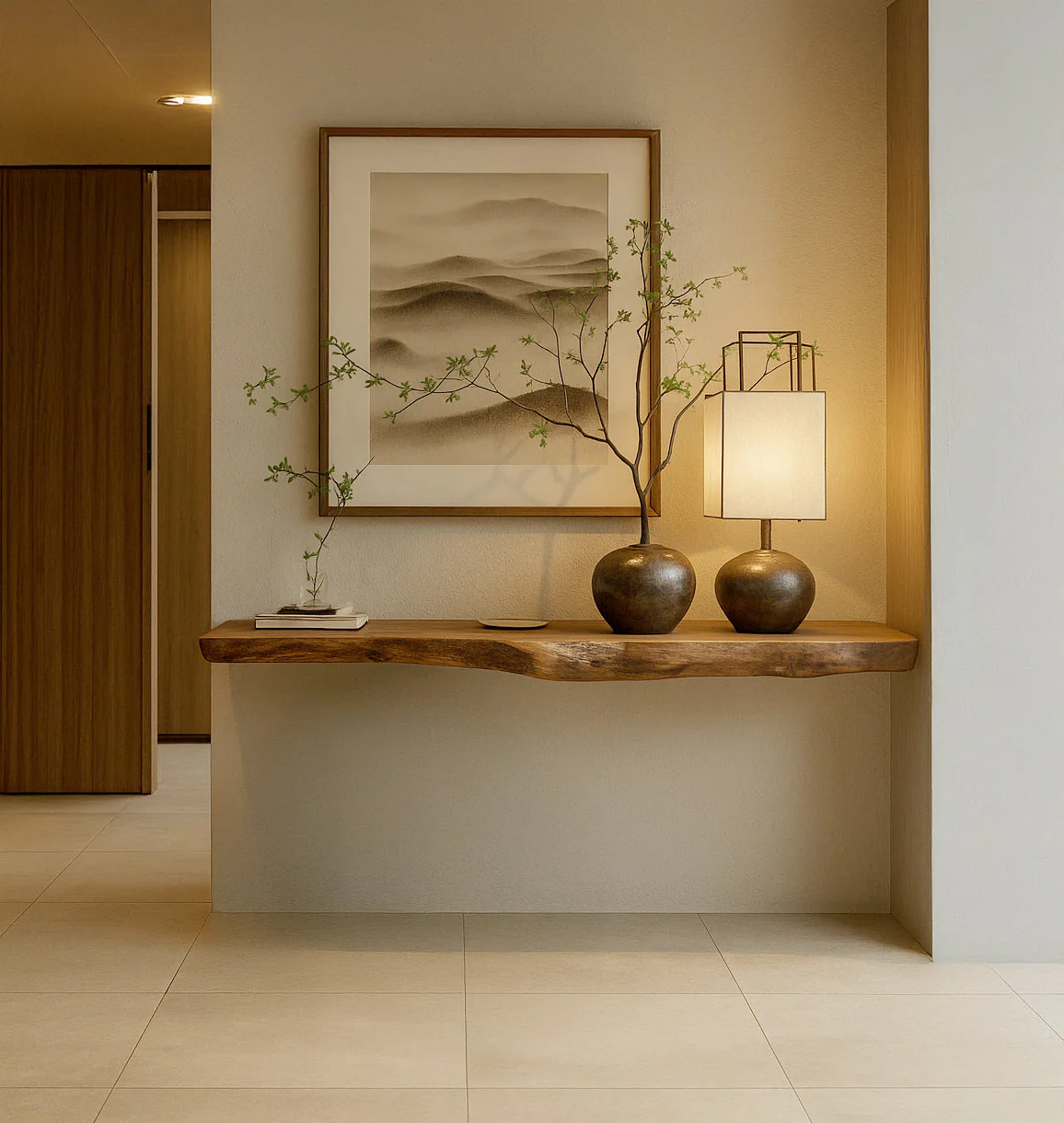 Live Edge Zwevende Wandplank – Handgemaakte Massief Houten Consoletafel voor de Hal