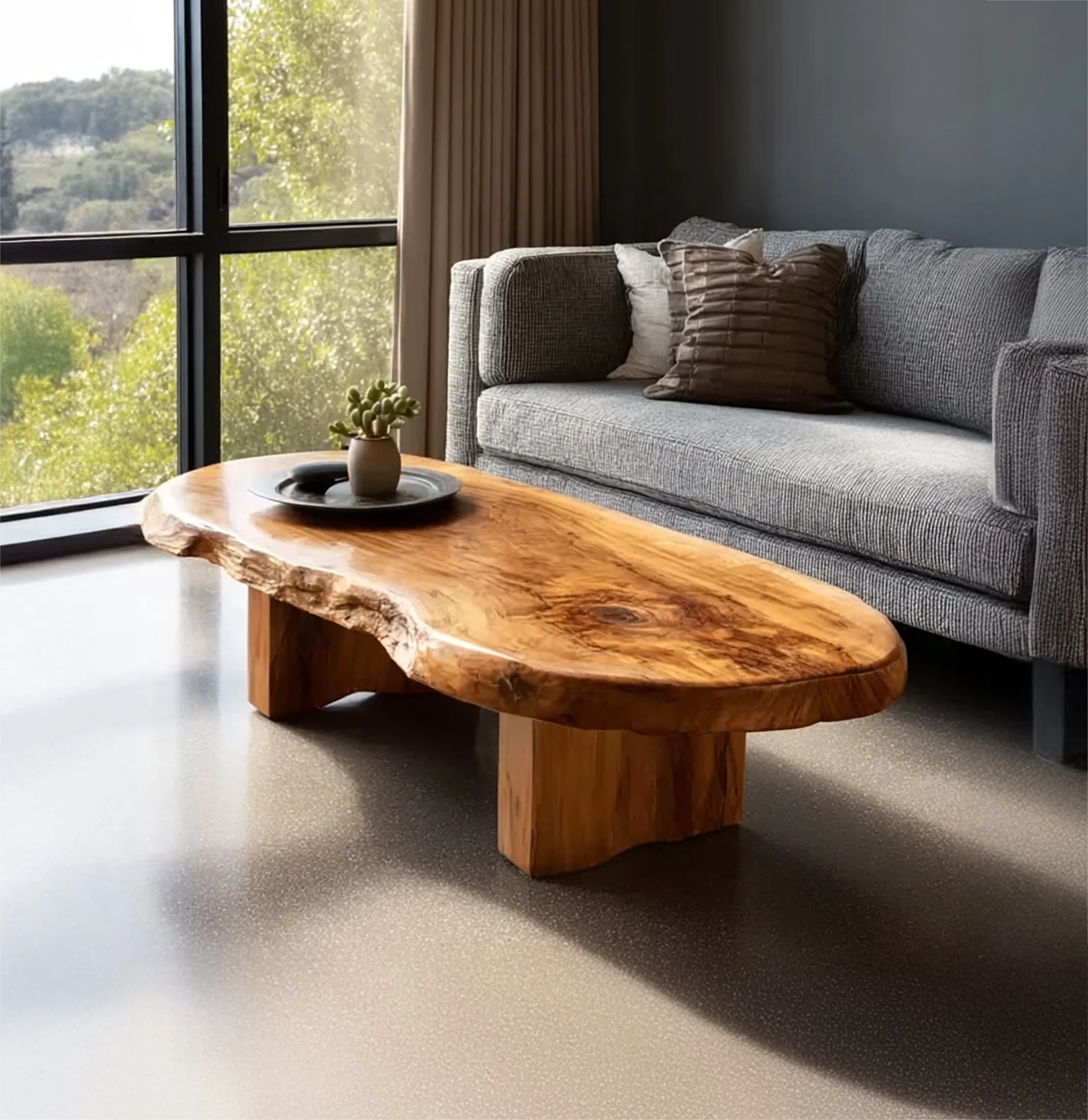 Asymmetrische Live Edge Salontafel – Massief Hout Boho Design