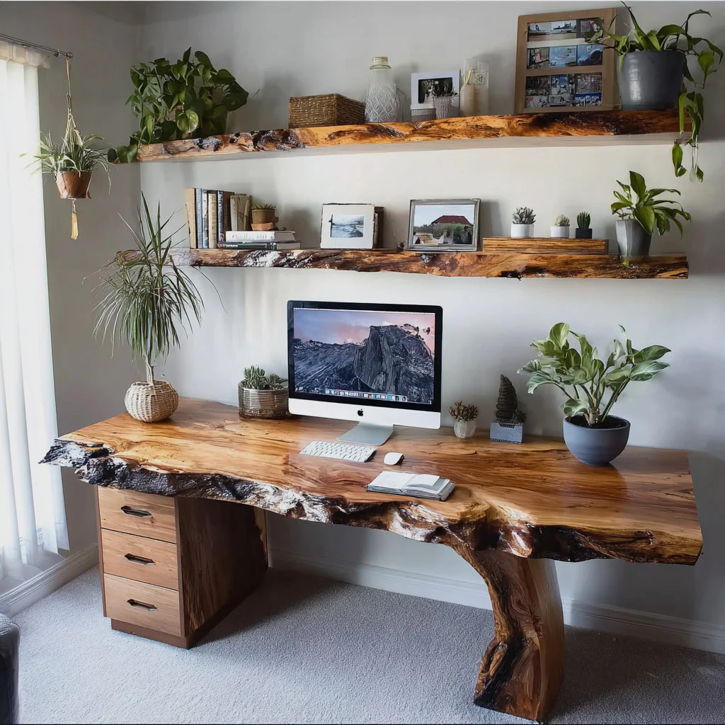 Handgemaakt Live Edge Bureau – Rustiek Massief Houten Werktafel voor Thuis of Studio