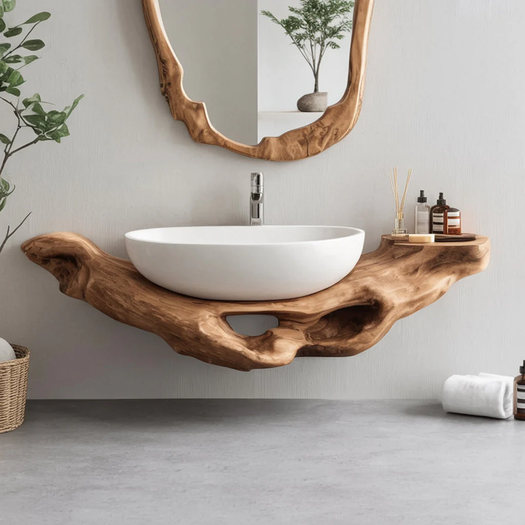 Organische Live Edge Badkamerplank van Massief Hout – Handgemaakt