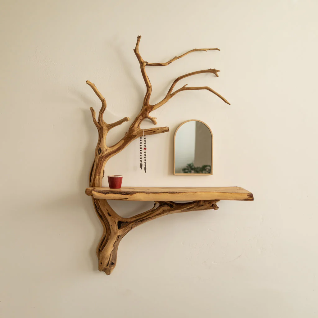 Drijfhout Boom Sieradenplank – Handgemaakte Zwevende Houten Organizer