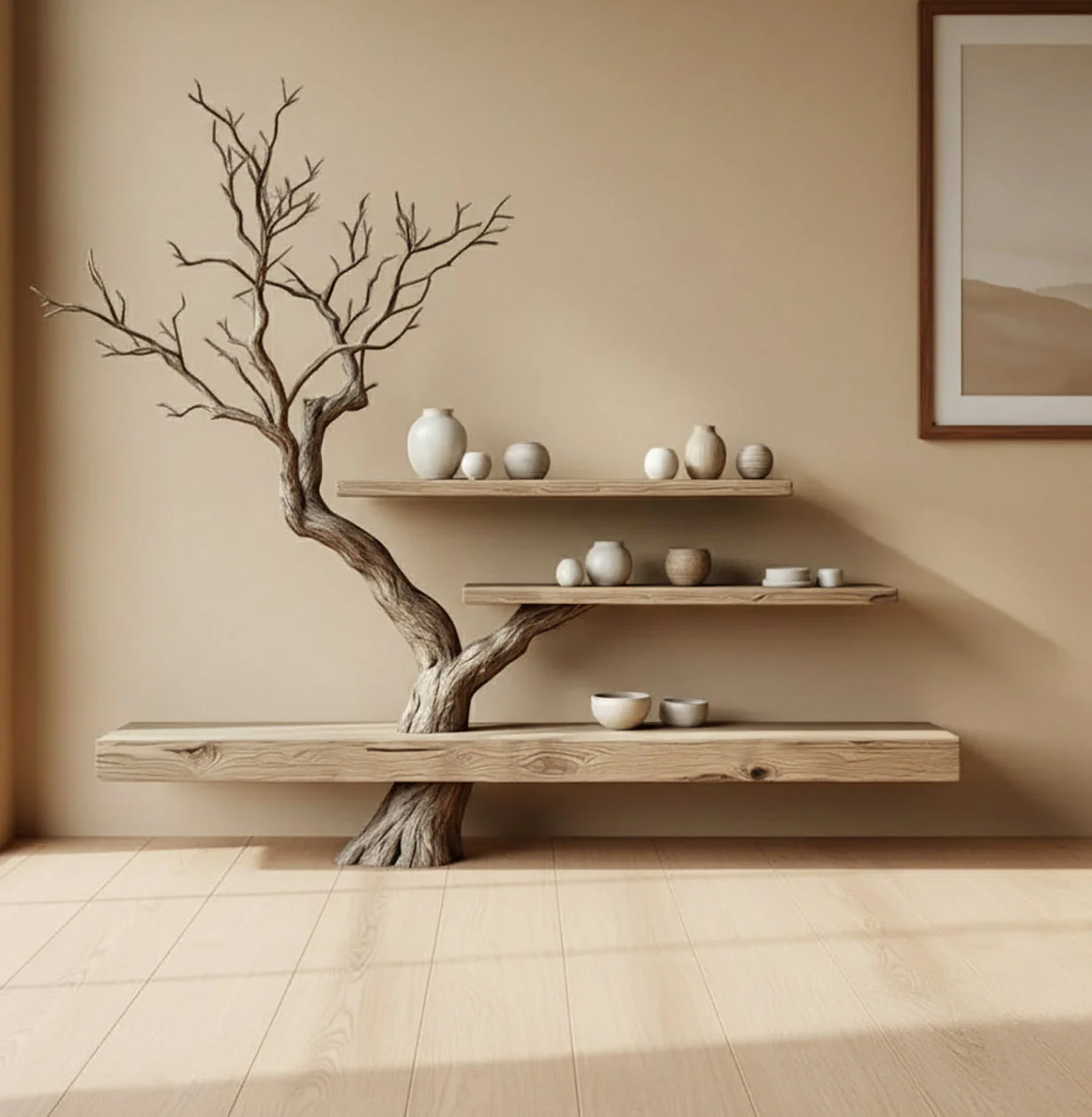 Boomtak Zwevende Plank – Live-Edge Houten Wandplank Handgemaakt