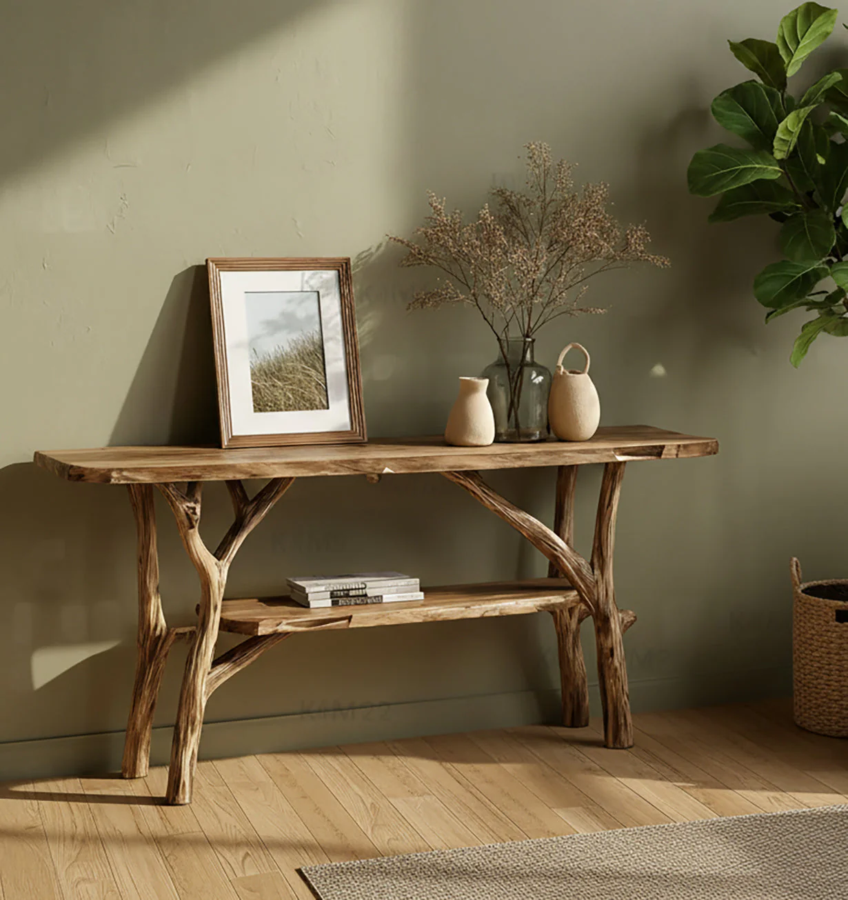 Handgemaakte Rustieke Console Tafel – Massief Houten Sidetable voor Hal
