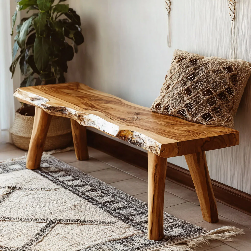 Live Edge Bank van Acaciahout – Rustiek Modern Entreeaccent
