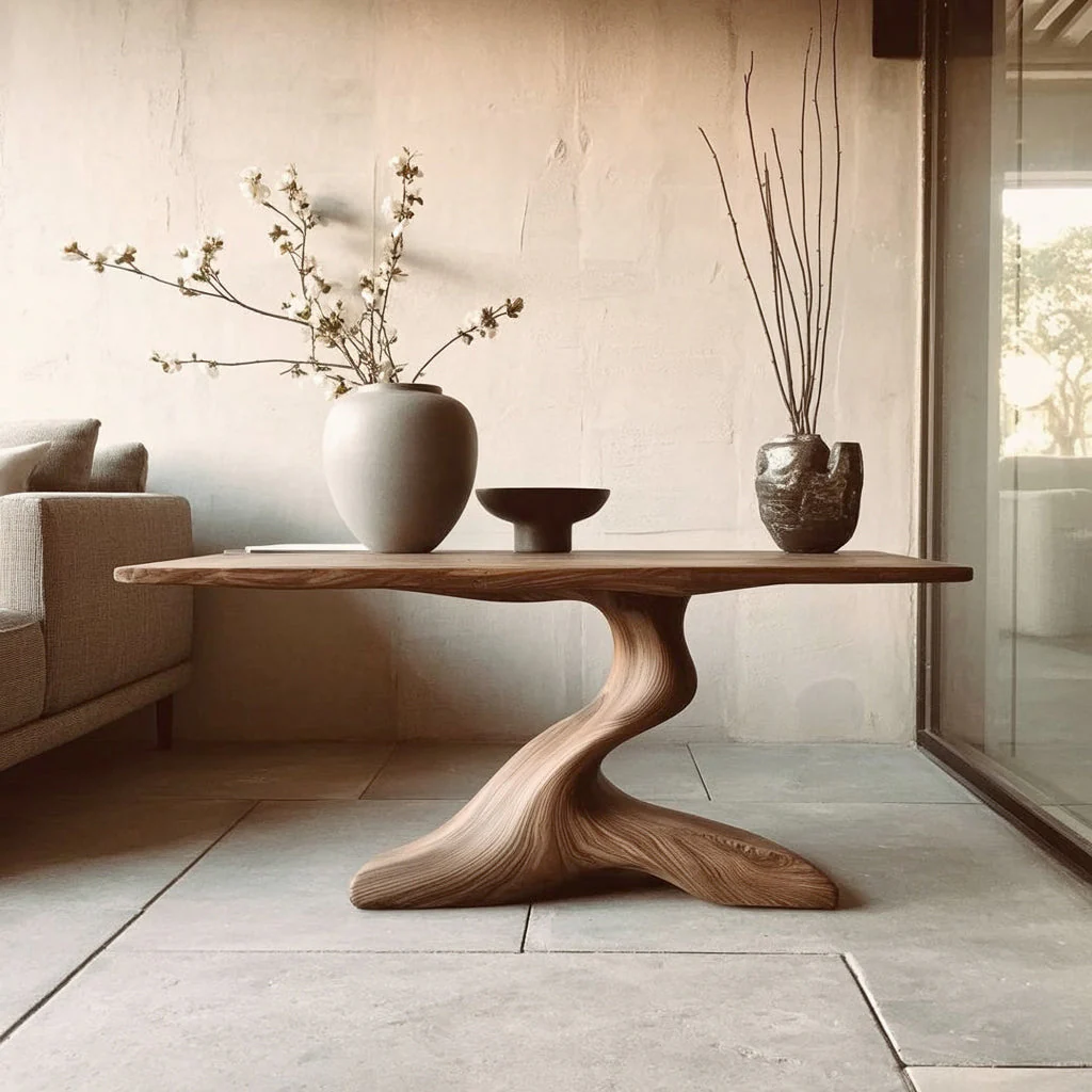 Live Edge Massief Houten Consoletafel – Handgemaakt Sculpturaal Design