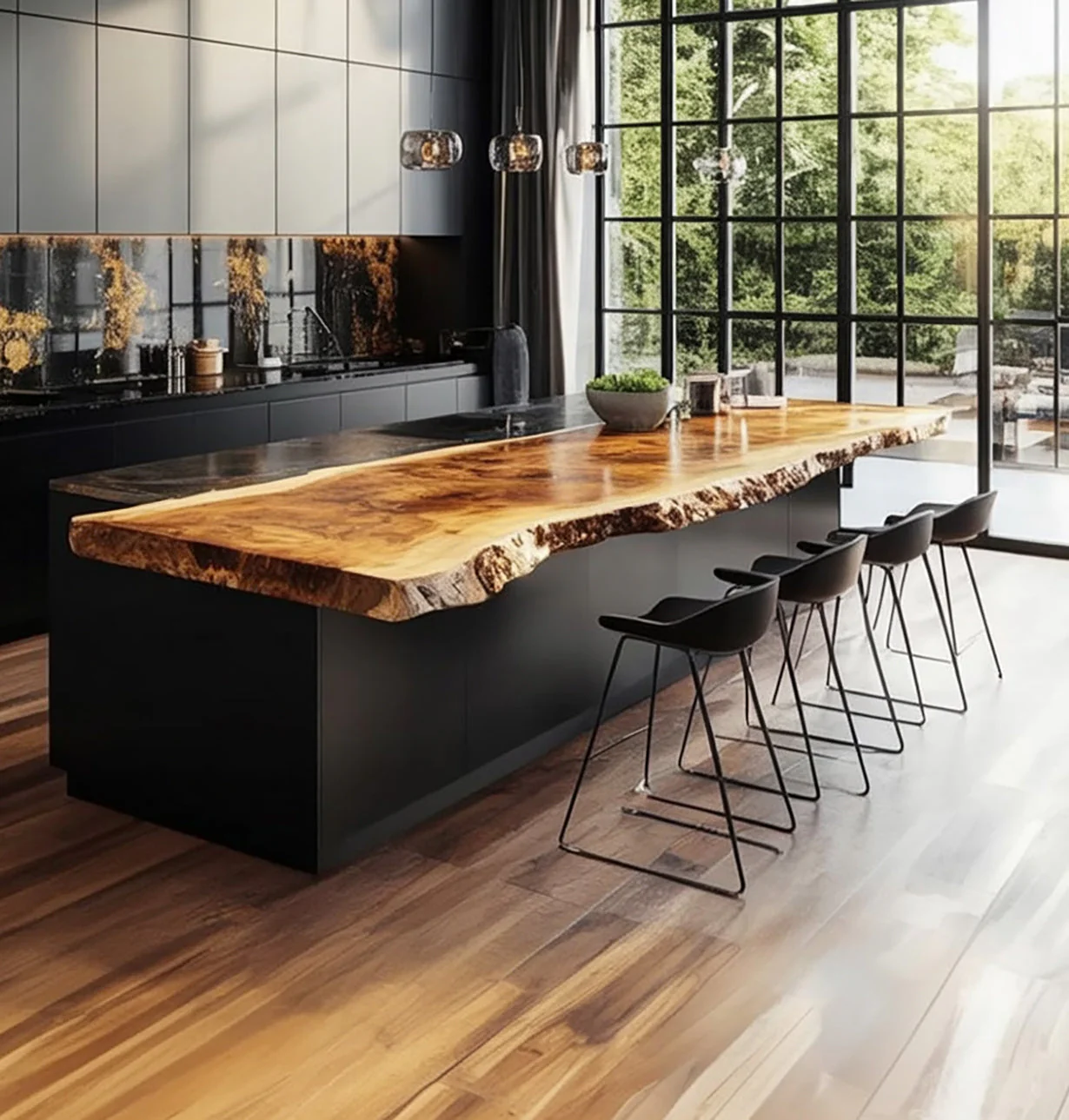 Handgemaakt Live Edge Keukeneilandblad van Massief Hout – Scandinavisch Rustiek