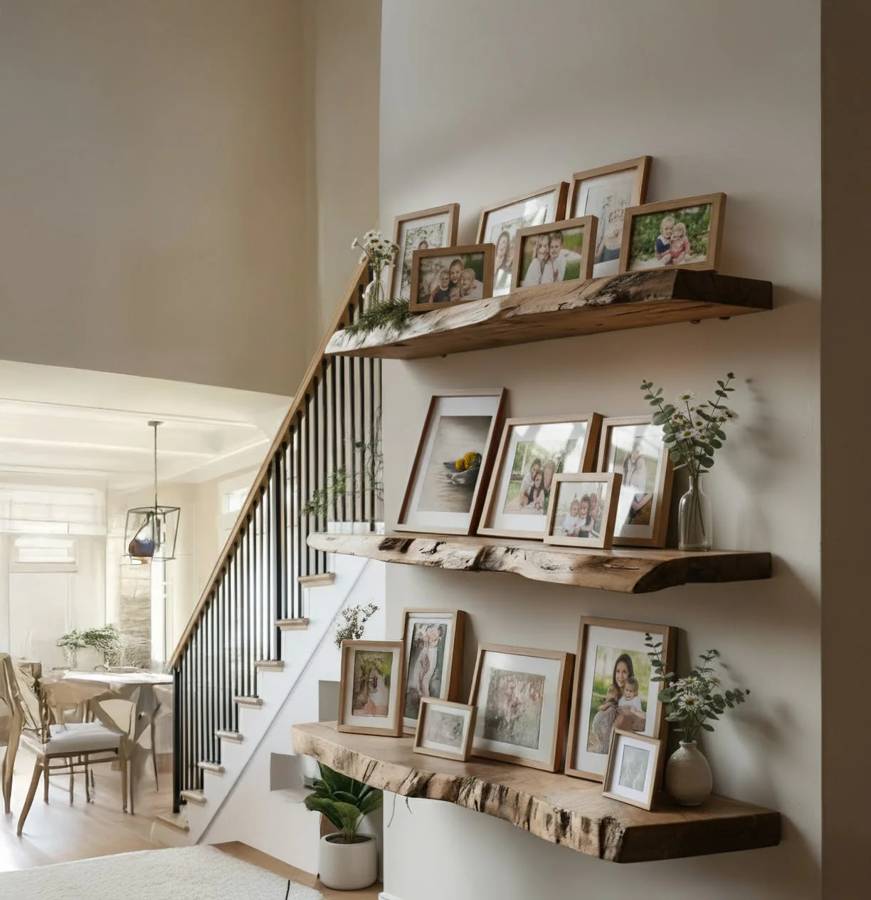 Handgemaakte Live Edge Massief Houten Zwevende Plank – Gekerfd Golvend Wandmeubel voor Rustiek Modern Interieur