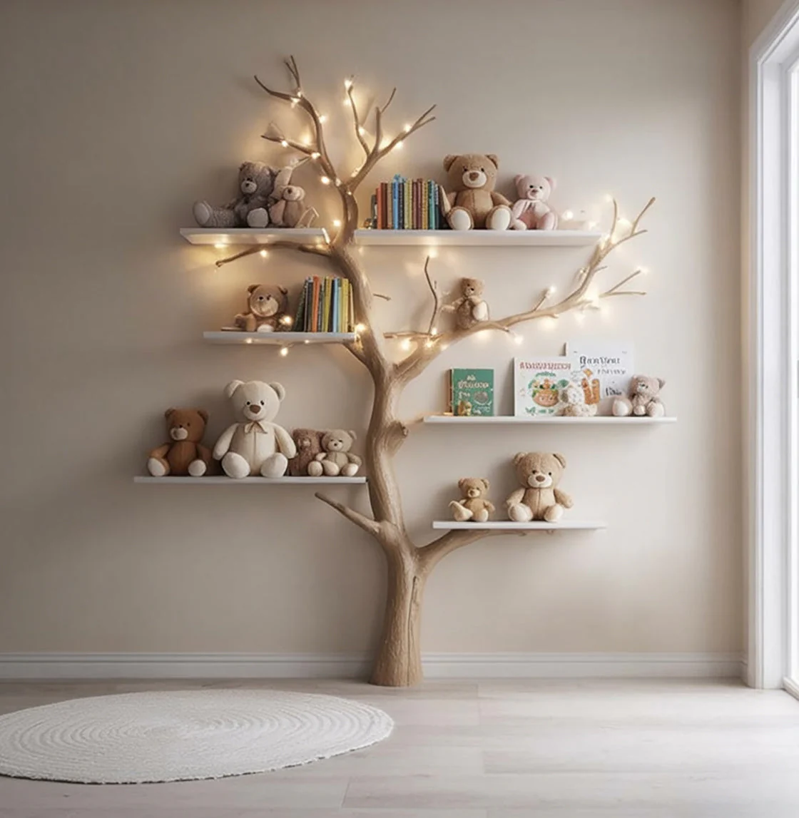 Boom Kinderboekenkast – Handgemaakte Natuurhouten Plank voor Babykamer Decoratie
