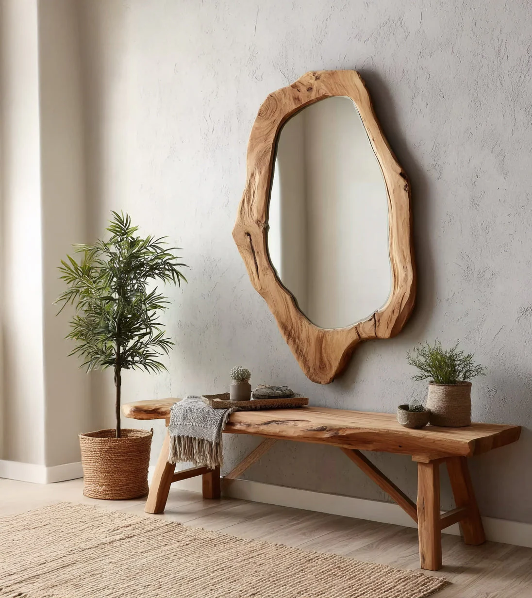 Rustieke Houten Wandspiegel – Handgemaakt Live Edge Design
