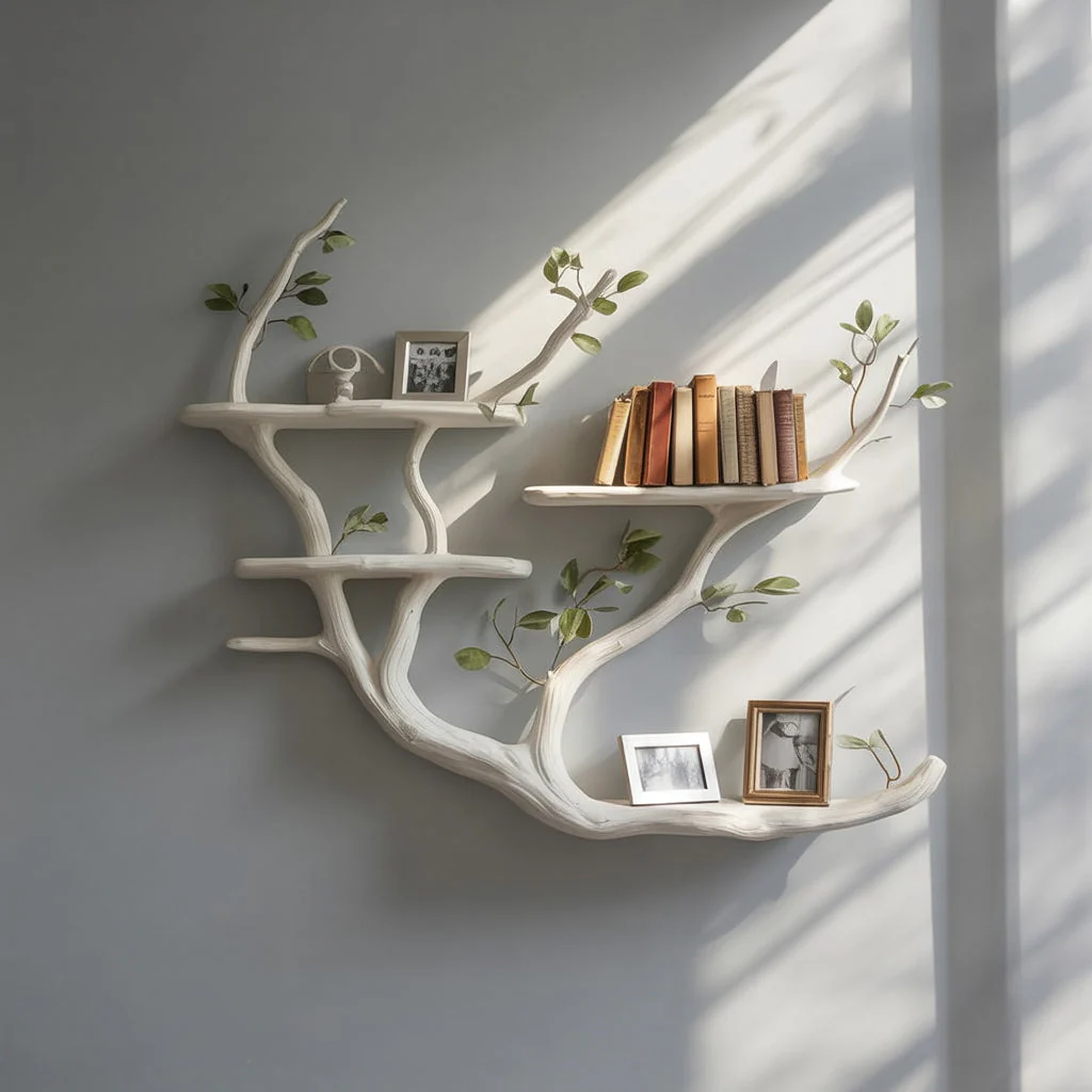 Handgemaakte Boomtak Boekenkast – Rustieke Houten Zwevende Wandplank