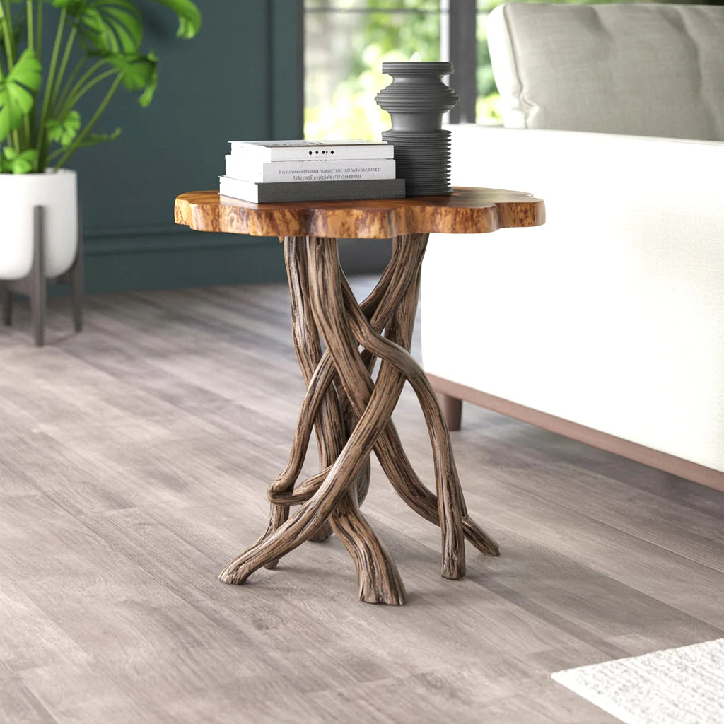 Handgemaakte Rustieke Houten Bijzettafel – Natuurlijke Massiefhouten Accenttafel