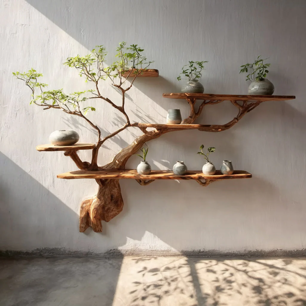 Driftwood Zwevende Boekenplank – Rustieke Boomtak Wandboekenkast