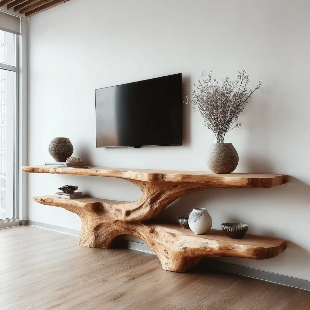 Moderne Live Edge Houten TV-Meubel – Handgemaakt Media Meubel van Massief Hout