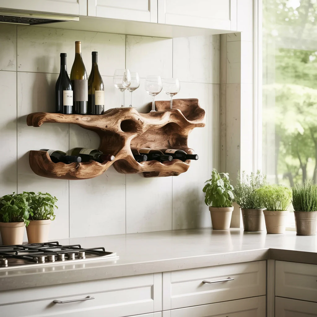 Handgemaakt Massief Houten Wijnrek – Rustieke Wijnfleshouder voor Keuken of Thuisbar