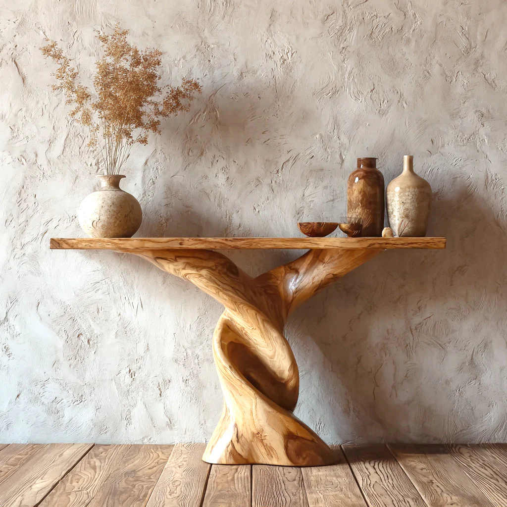 Unieke Handgemaakte Consoletafel – Rustieke Massiefhouten Tafel voor Hal en Woonkamerdecoratie