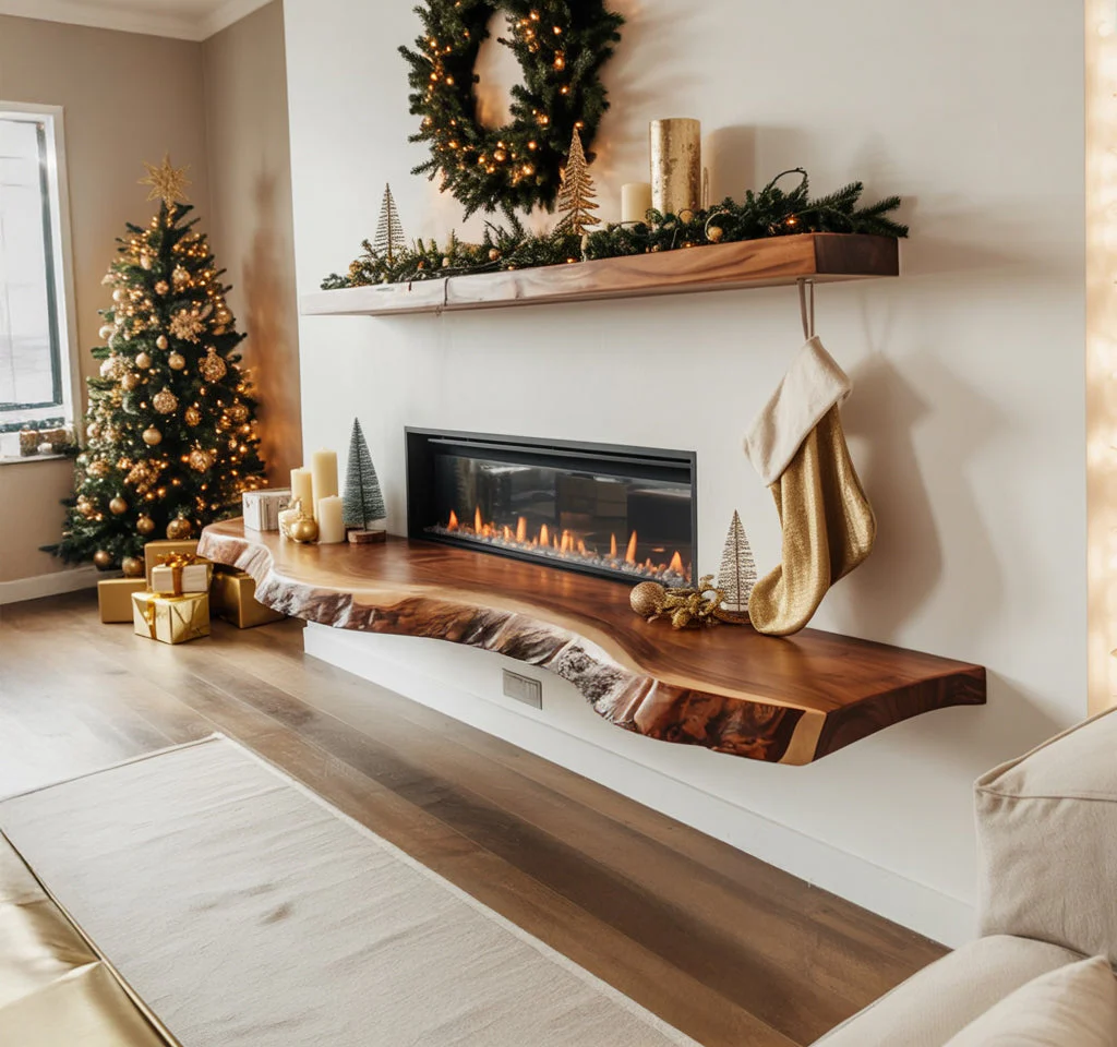 Op Maat Gemaakte Zwevende Hoekwandplank – Live Edge Displayplank