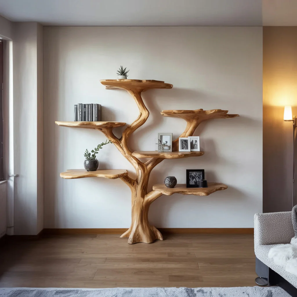 Op Maat Gemaakte Massief Houten Boom Boekenplank – Vintage Woondecoratie