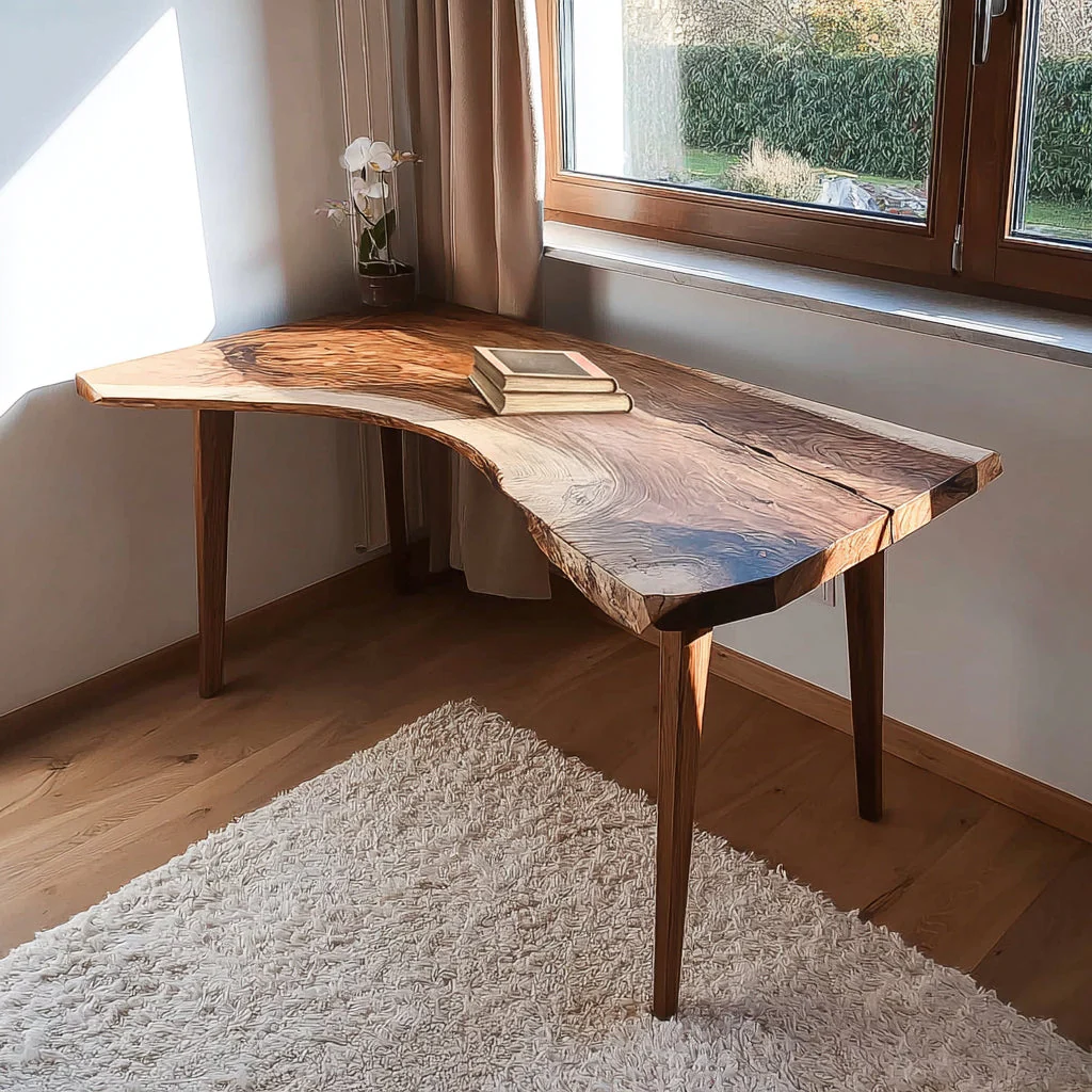 Handgemaakte Rustieke Live Edge Houten Bureau – Natuurinspiratie Massief Houten Kantoorblad