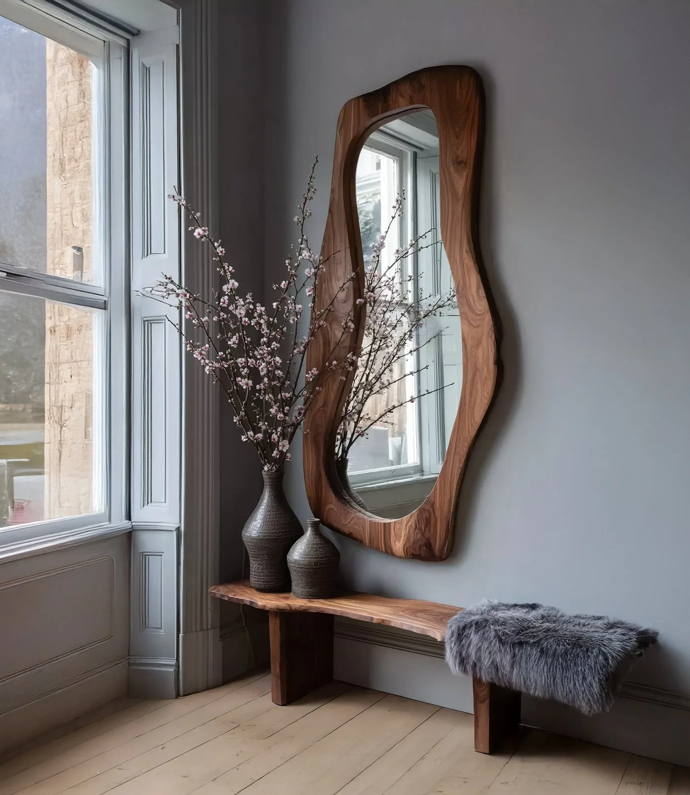 Live Edge Houten Wandkunst & Staande Spiegel – Uniek Design