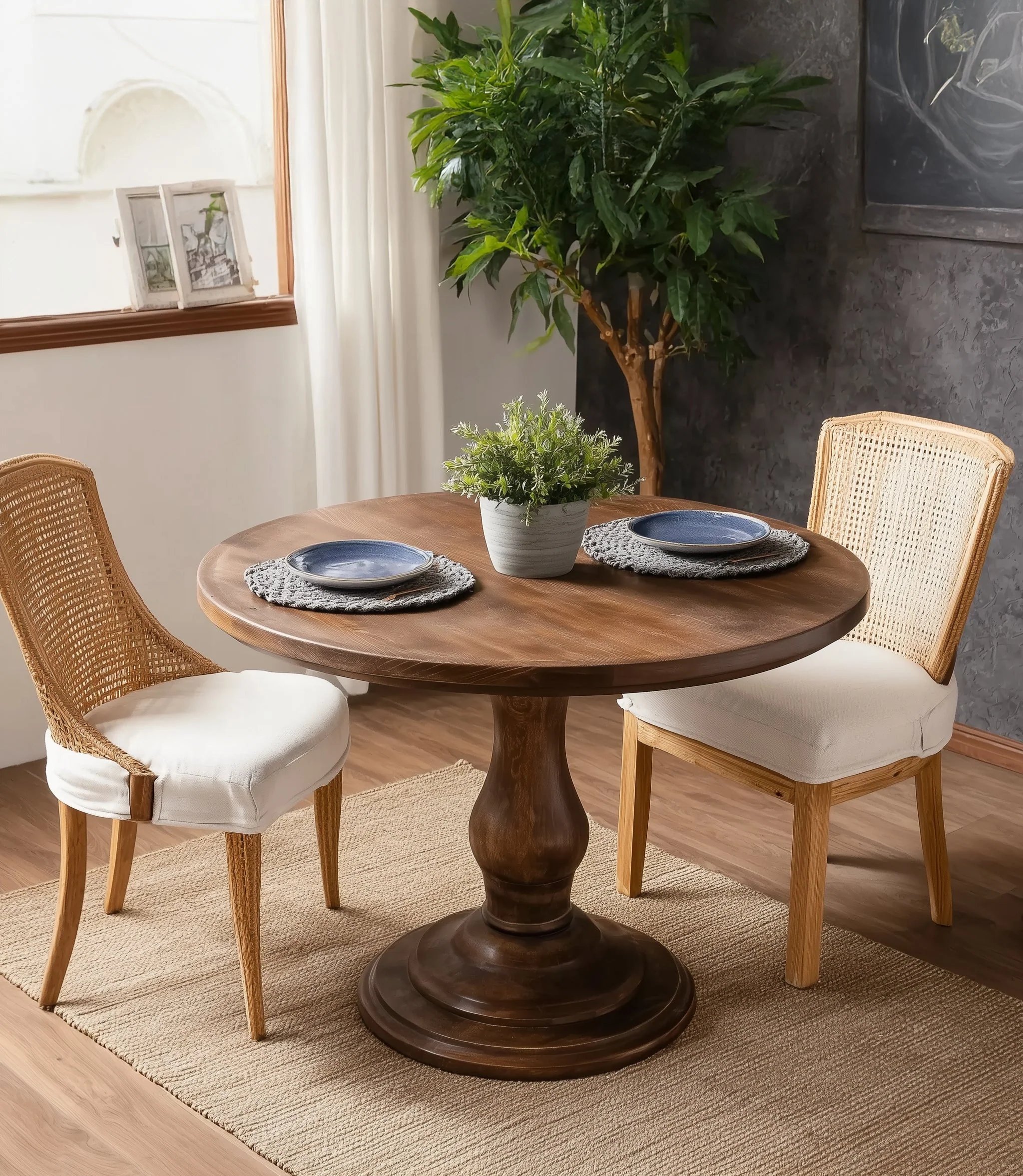Ronde Eettafel van Massief Eiken – Tulpvoet, Cirkelvormige Tafel voor 2–6 Personen voor Eetkamer en Keuken