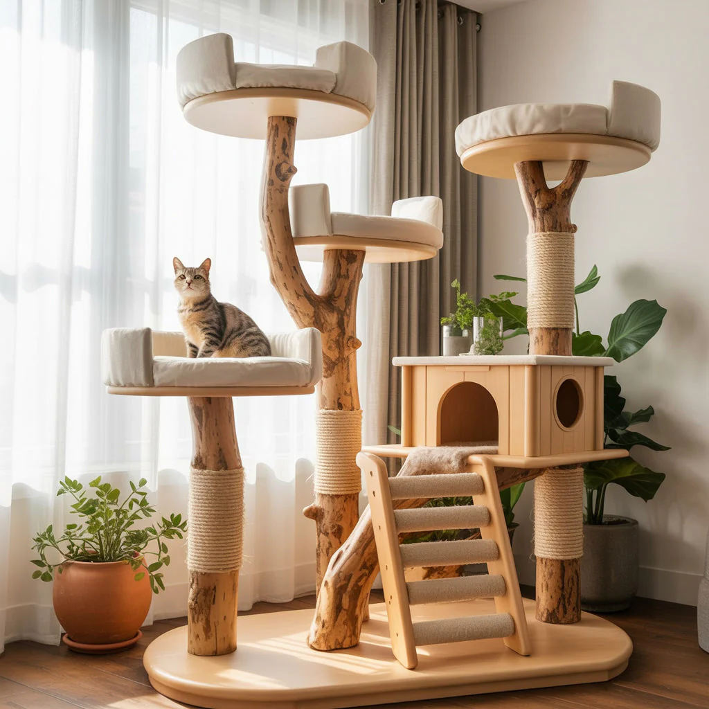 Kattentoren van Echte Takken en Rotan – Perfect voor Minimalistische Huizen