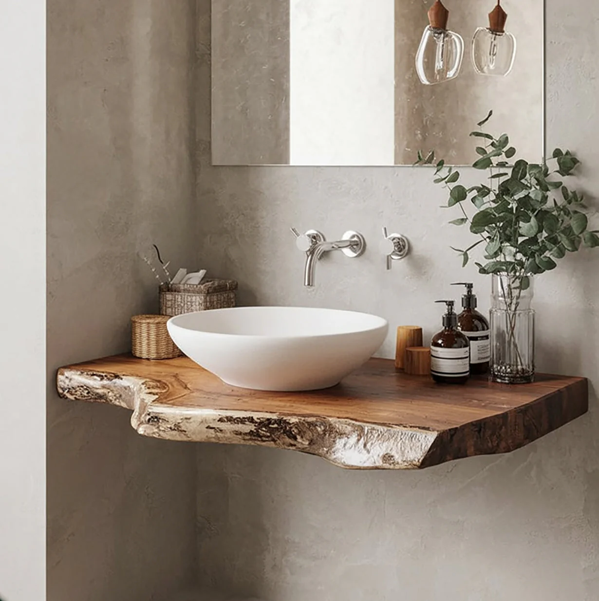 Rustieke Live Edge Badkamer Wastafelplank – Handgemaakt Hout Decor
