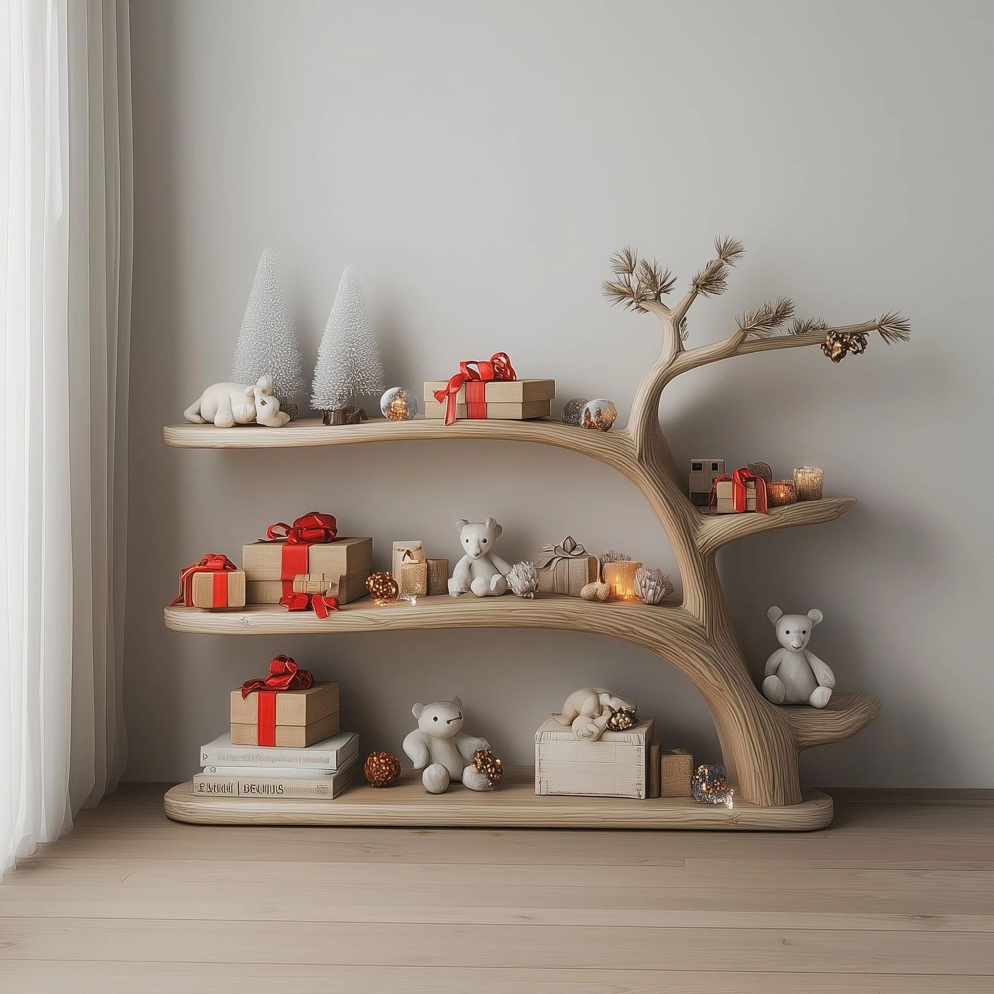 Handgemaakte Boom Boekenkast – Montessori Kinderboekenkast, Zwevende Plank voor Kinderkamer