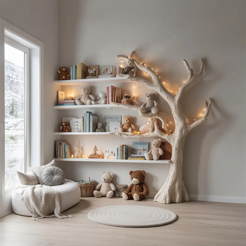 Handgemaakte Boom Boekenkast voor Kinderen – Houten Takkenplank voor Kinderkamerdecoratie