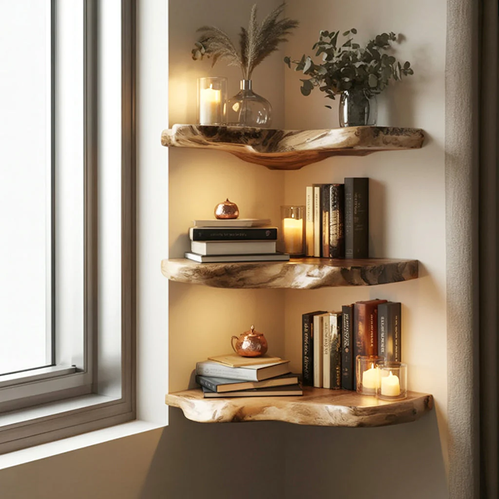 Handgemaakte Live Edge Massief Houten Zwevende Plank – Rustiek Driftwood Wandmeubel