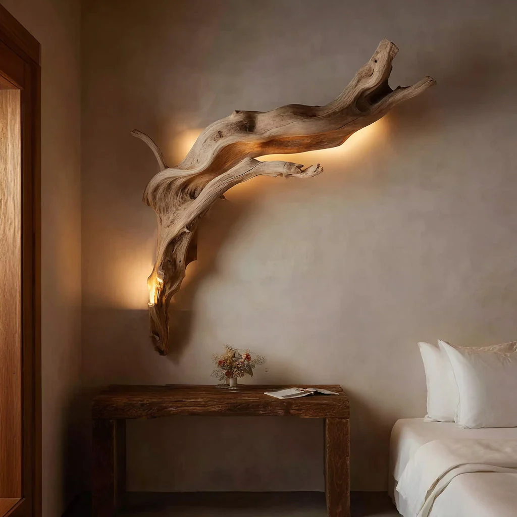 Handgemaakte Houten Driftwood Sconce – Rustiek en Natuurlijke Wandlamp
