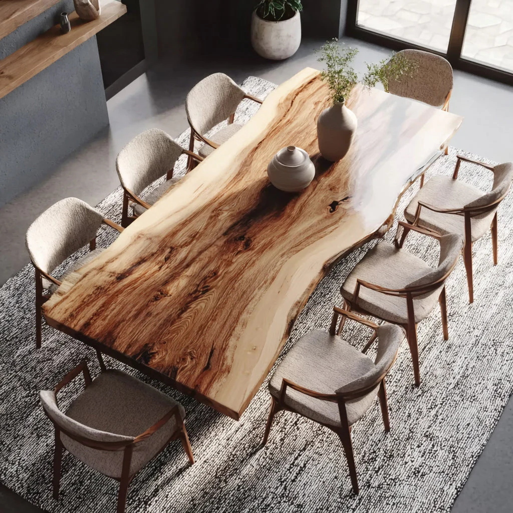 Eettafel met Natuurlijke Rand – Handgemaakte Massiefhouten Tafel, Rustieke Boerderijkeuken