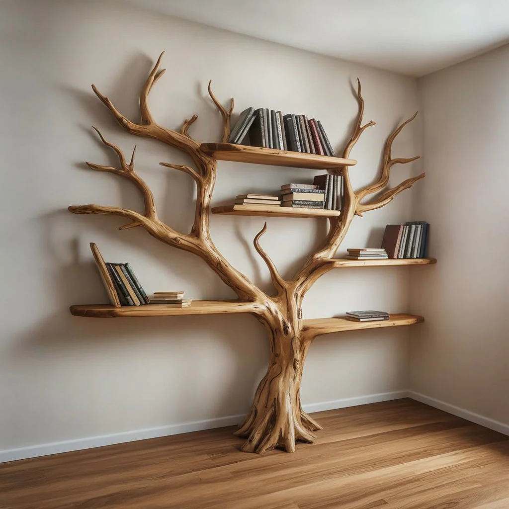 Handgemaakte Boomtak Boekenplank – Zwevende Wandplank op Maat