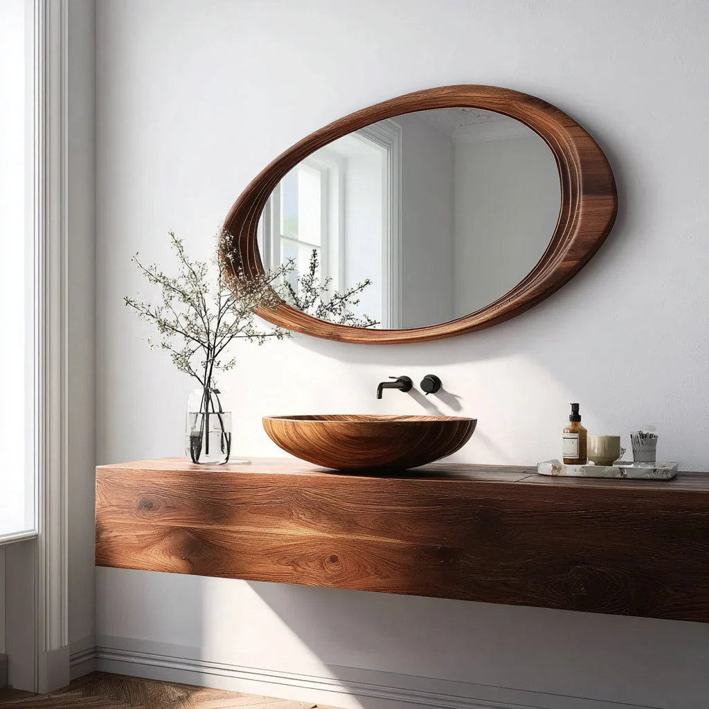 Live Edge Houten Wandspiegel – Moderne Handgemaakte Design