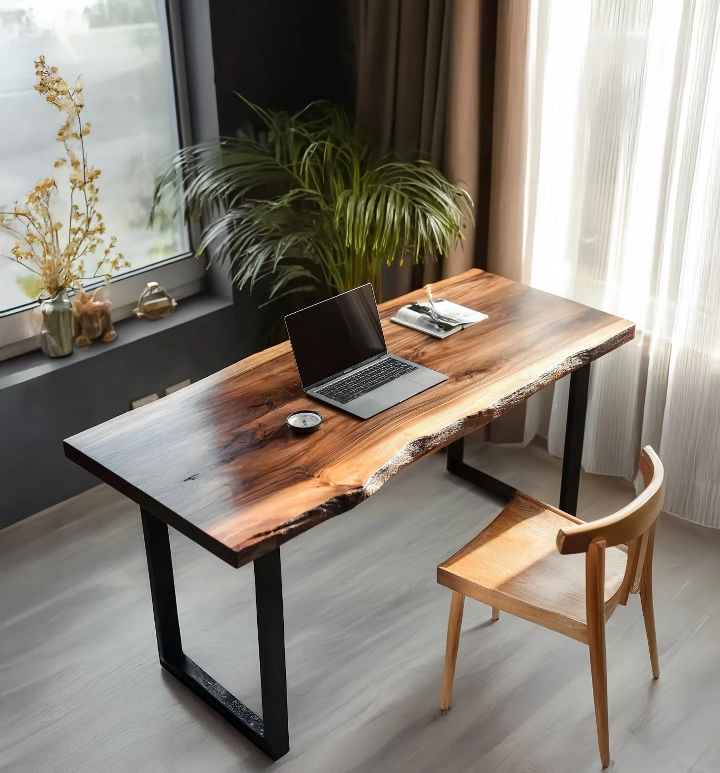 Massief Houten Live Edge Bureau met Metalen Poten – Rustiek Design