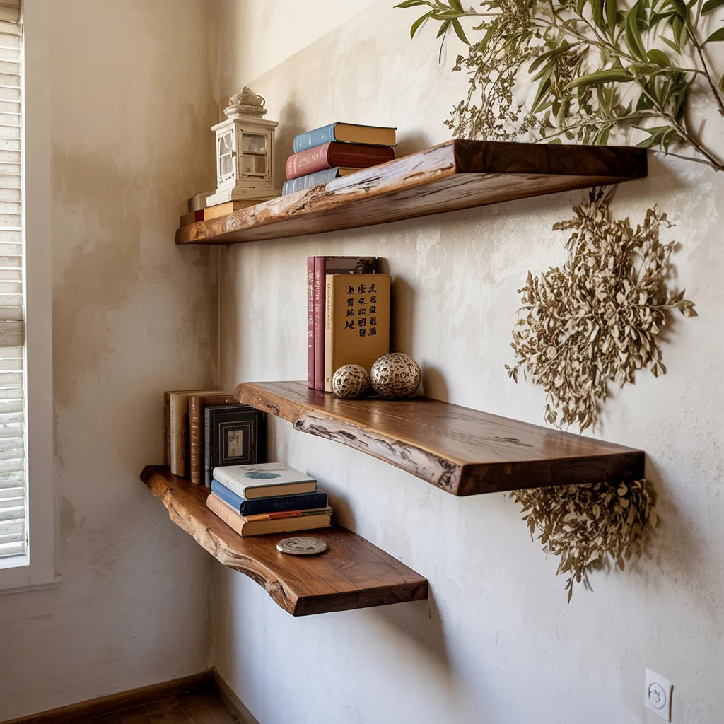 Massief Houten Live Edge Wandplank – Rustieke Wanddecoratie Badkamer