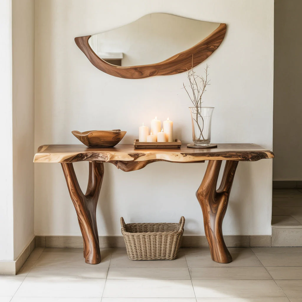 Handgemaakte Entrée Sidetable van Massief Wortelhout – Rustiek Meesterwerk