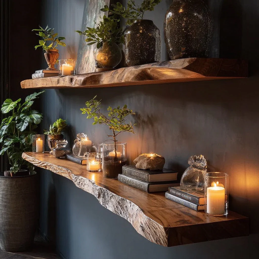 Handgemaakte Rustieke Live Edge Massief Houten Zwevende Planken