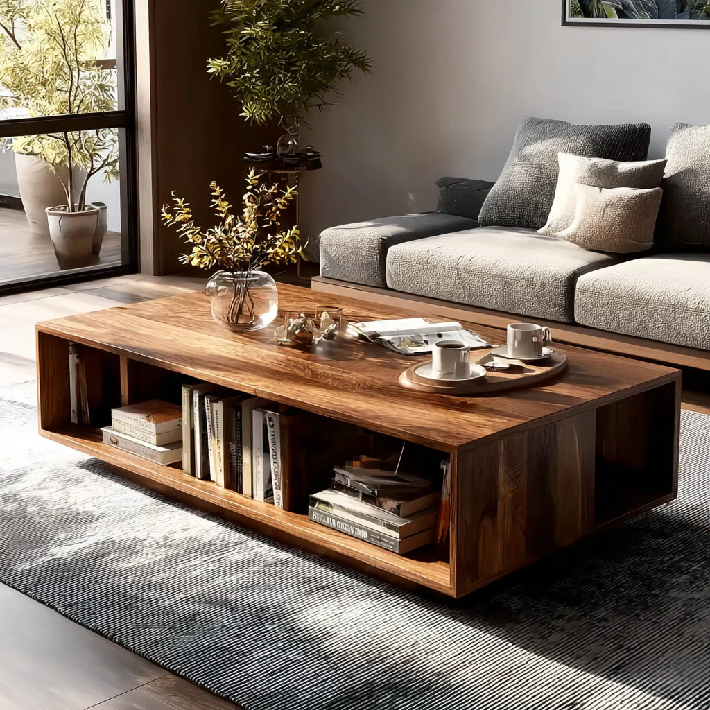 Handgemaakte Boho Houten Salontafel – Massief Hout met Modern Ontwerp