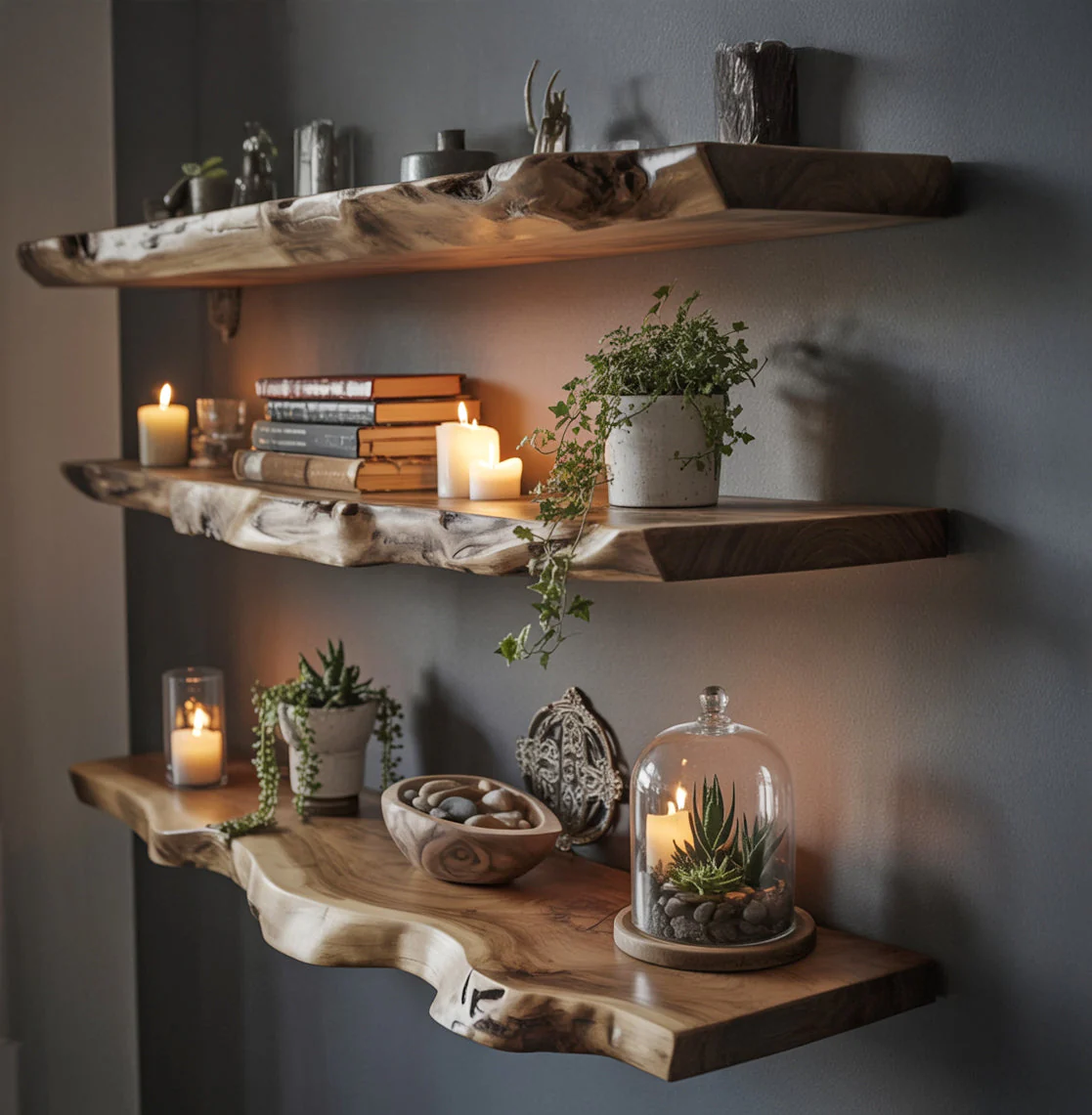 Handgemaakte Live Edge Houten Plank – Modern Zwevend Wandopberg