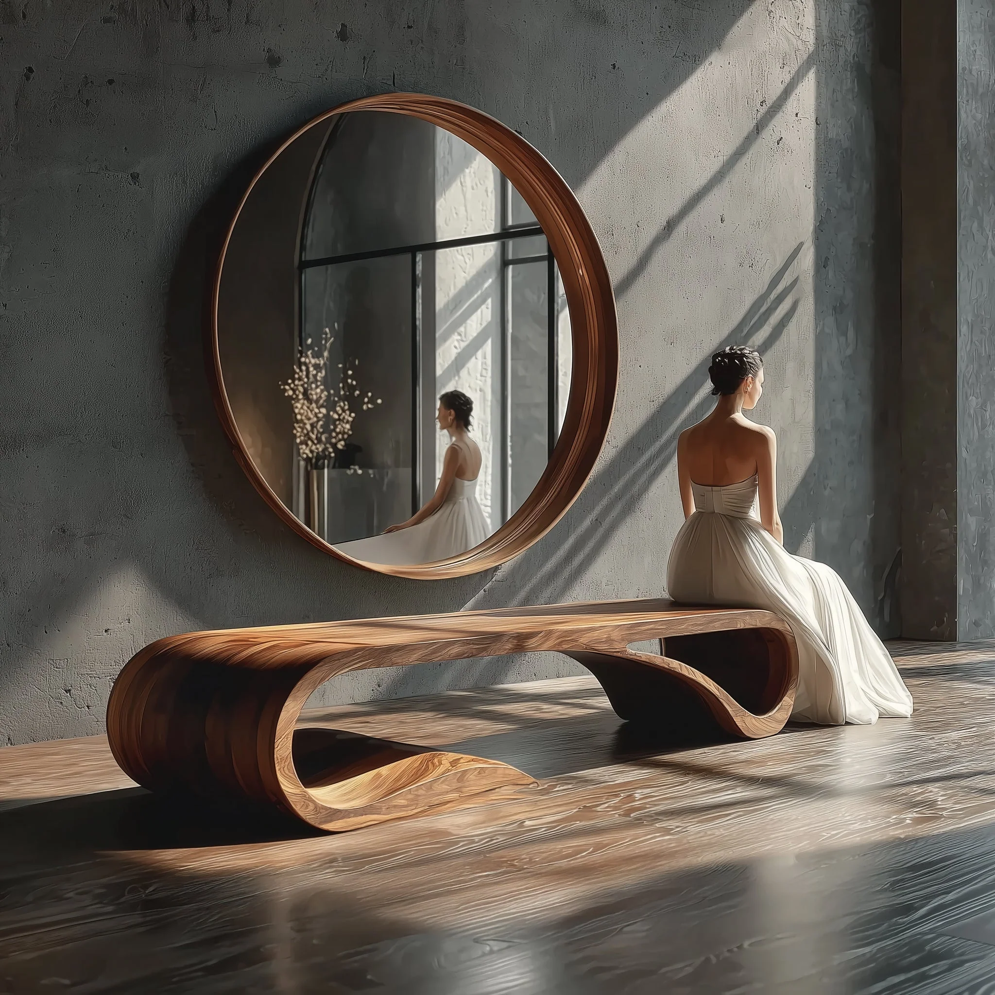Minimalistische Houten Bank – Mid-Century Modern Stijl Halbank voor Woonkamer of Entree