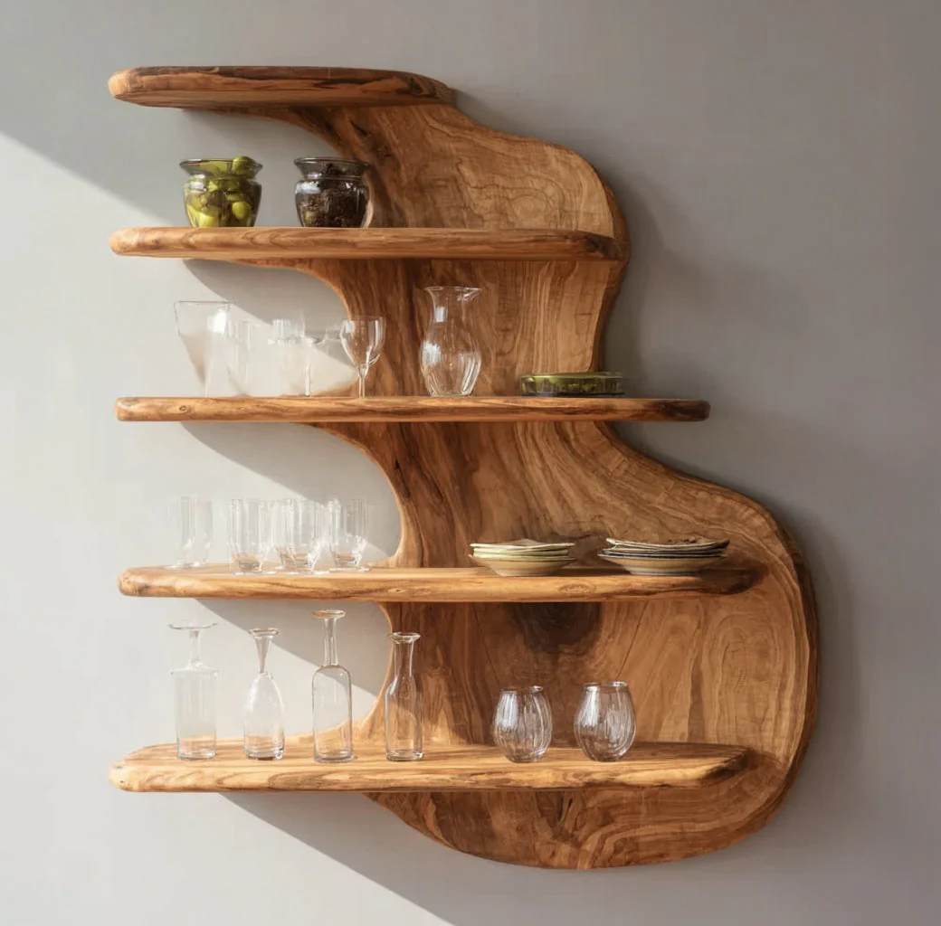 Handgemaakte Zwevende Keuken Wandplank – Rustieke Farmhouse Live Edge Massief Hout