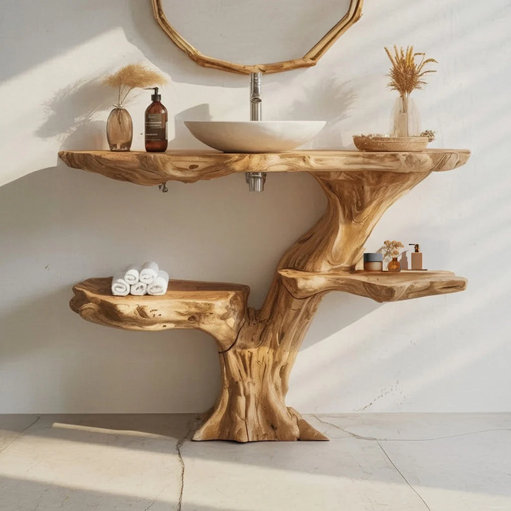 Handgemaakte Rustieke Wandkast van Gerecycled Massief Hout – Live Edge Meubel voor Landelijke Interieurs