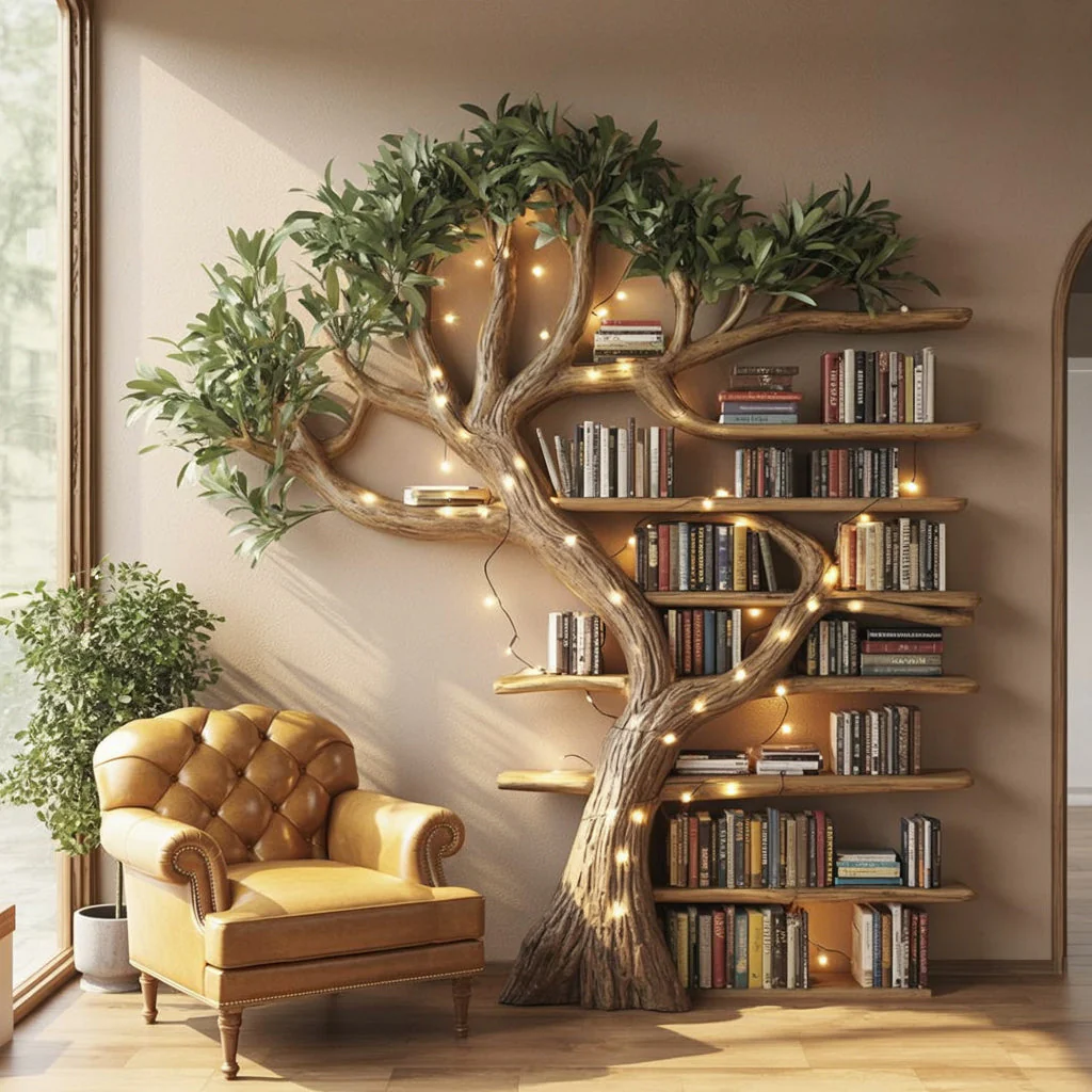 Boomtak Boekenkast – Zwevende Live Edge Houten Wandplank Decoratie