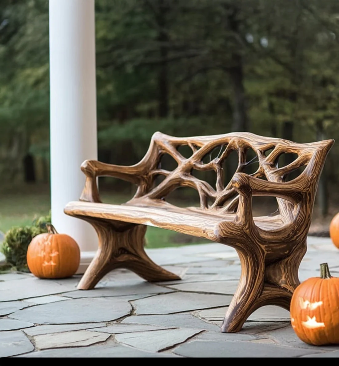 Rustieke Houten Buitenbank – Handgemaakt Hal Bankje voor Halloween of Boerderijstijl Tuin