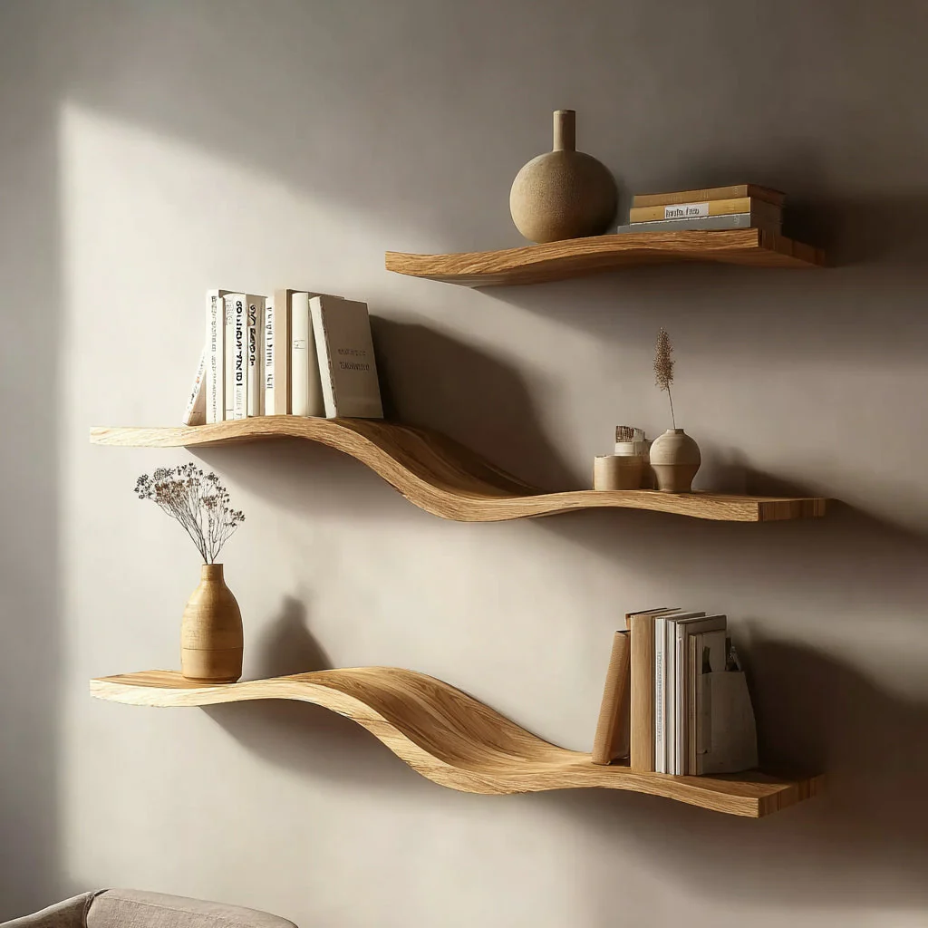 Houten Golvende Wandplank – Moderne Farmhouse Wanddecoratie
