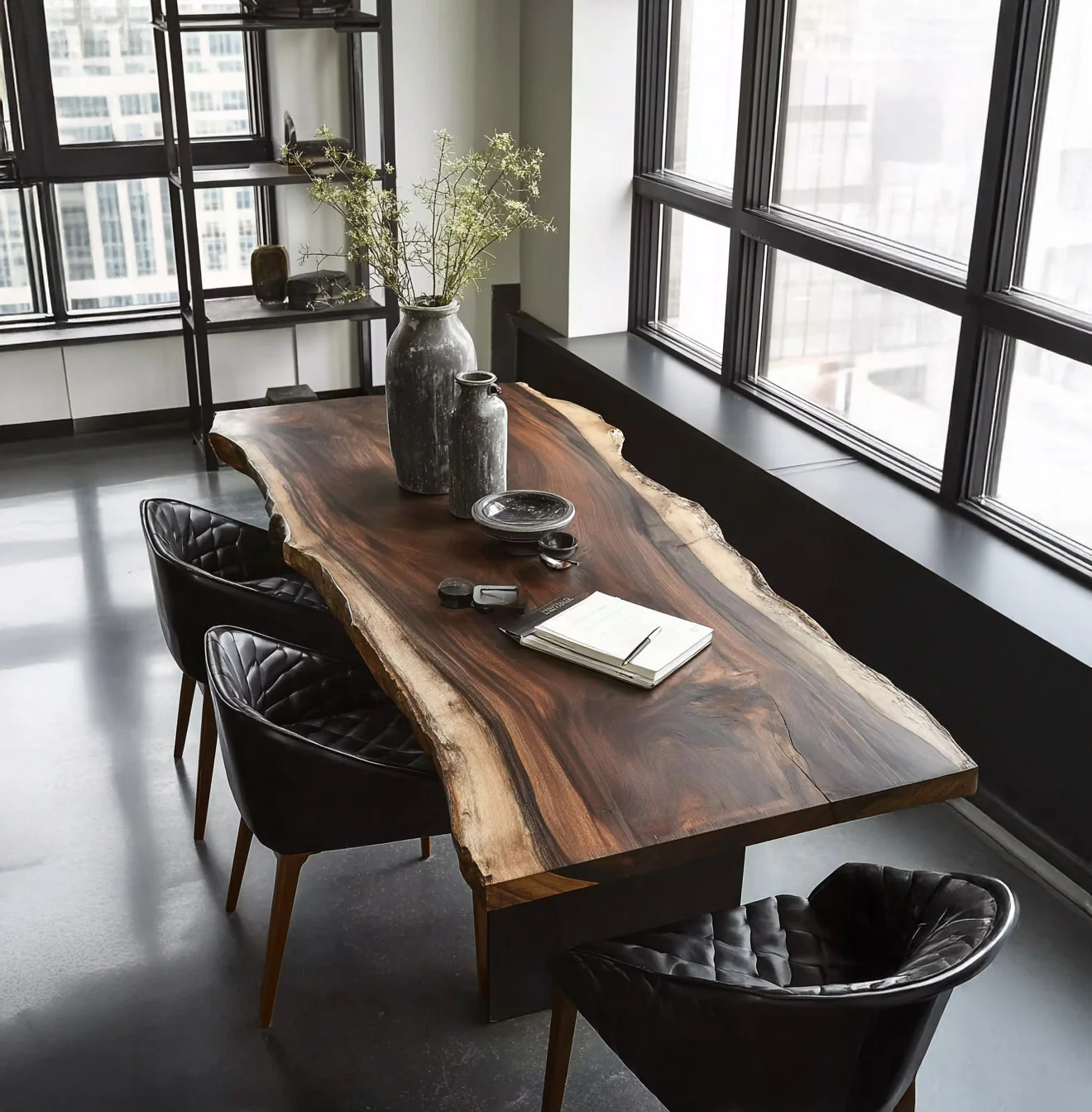 Luxe Live Edge Notenhouten Eettafel – Moderne Massief Houten Platte voor Thuis of Kantoor
