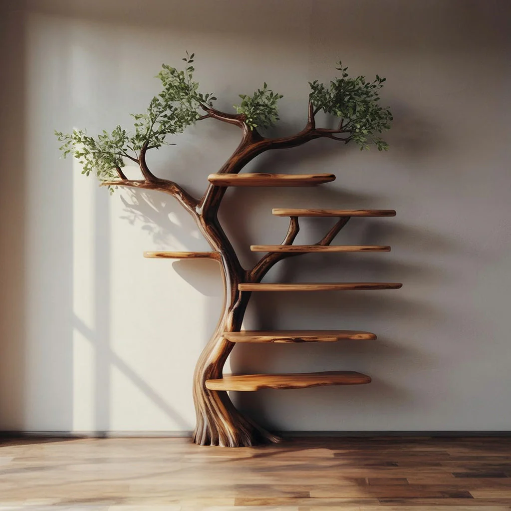 Handgemaakte Houten Boom Plank – Live Edge Takken Boekenkast Display