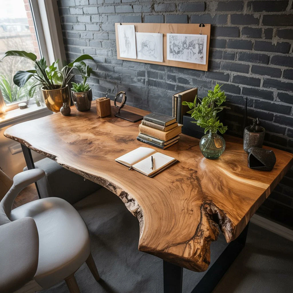 Rustiek Live Edge Houten Bureau voor Thuiswerkplek – Natuurlijke Houten Werktafel