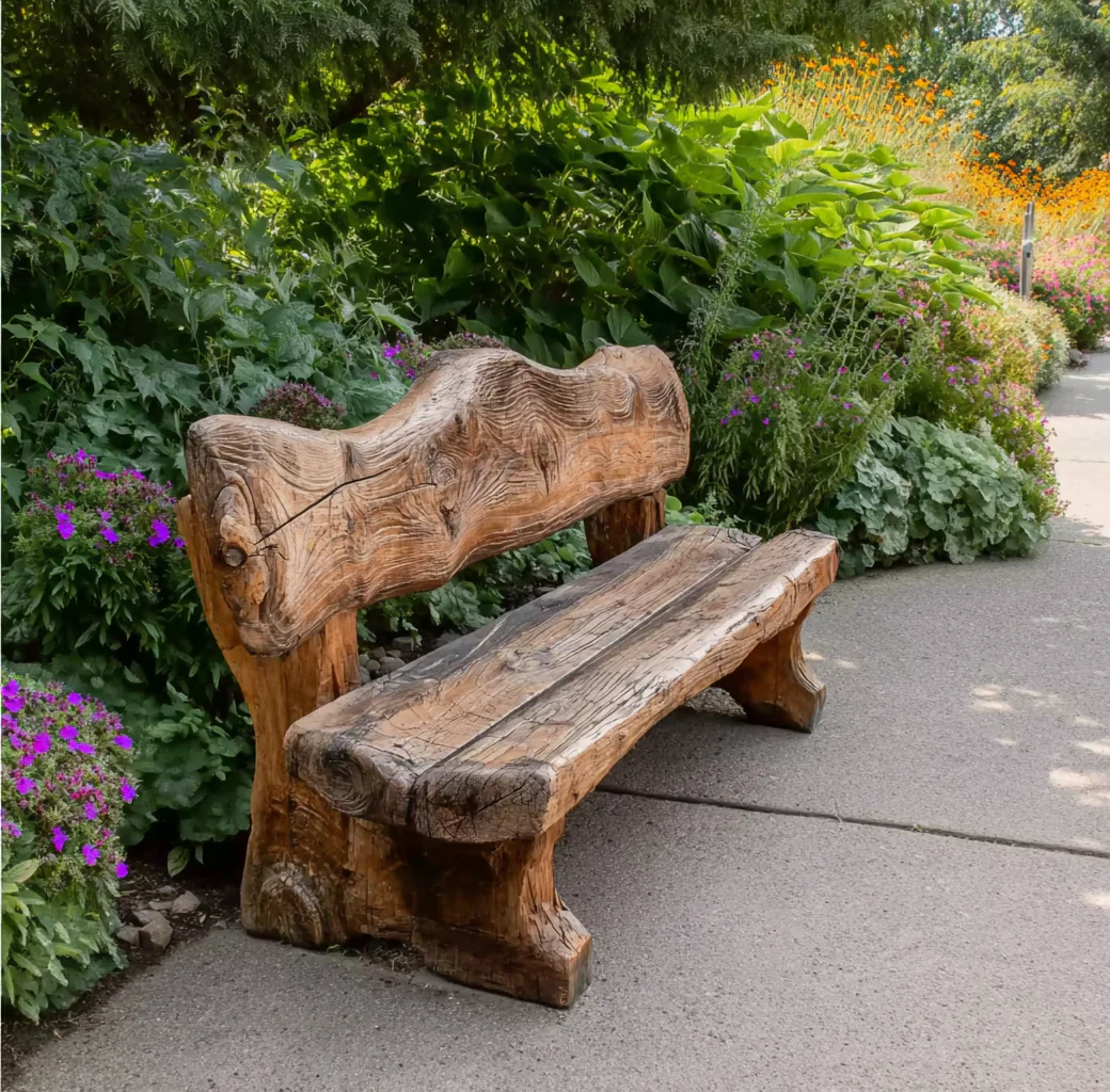 Handgemaakte Rustieke Massiefhouten Bank – Natuurlijke Boomstamzit voor Tuin & Terras
