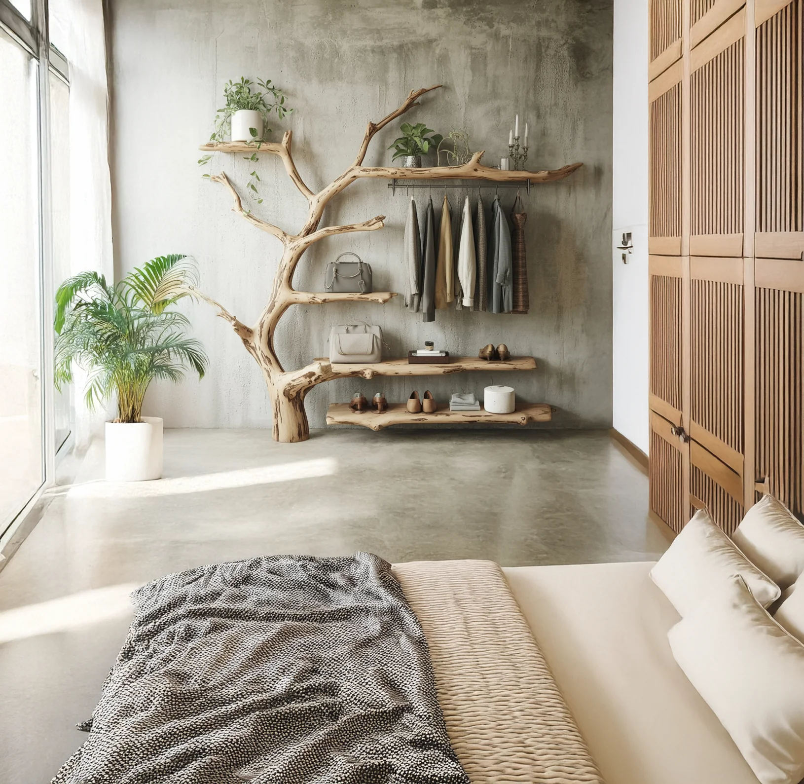 Handgemaakt Rustiek Massief Houten Meubel – Live-Edge Kast voor Hal of Woonkamer
